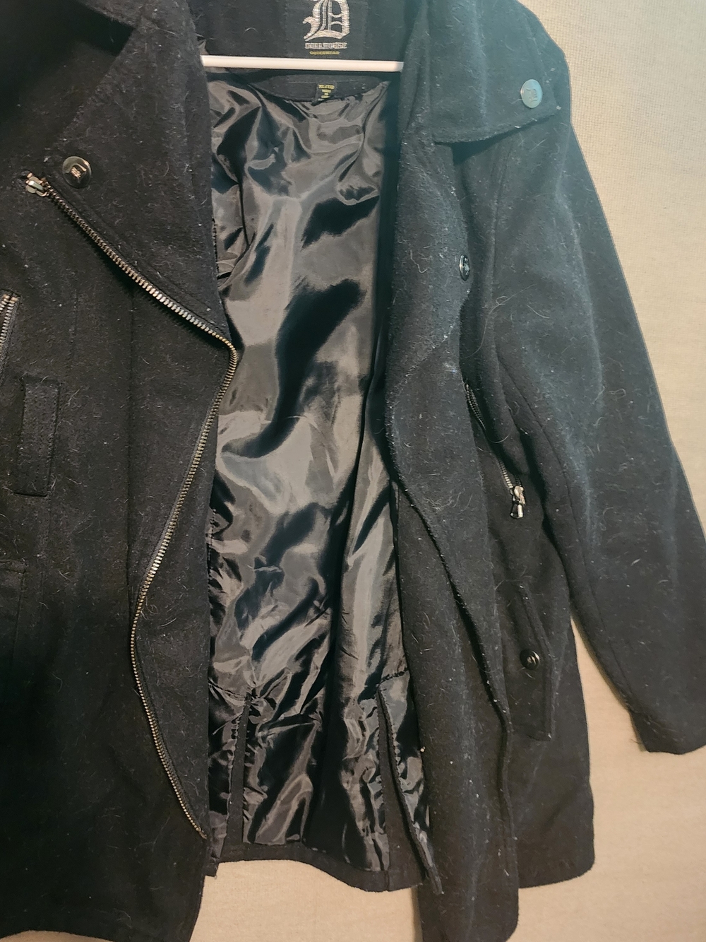 Dollhouse Womens XL Black Moto Trench Coat Asymmetrical Zip Peacoat Jacket